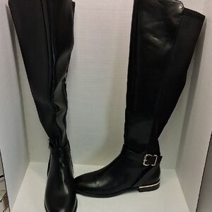 Liz Claiborne Black Over-the-Knee Riding Boots with Buckle with Elasticized Back